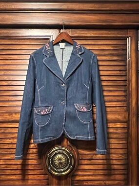 David Paul Embroidered Denim Blazer Jacket Floral Cottagecore Western Medium 🌸